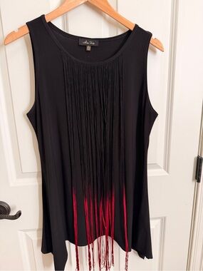 Melissa Paige Black Tank Top with Red Ombre Fringe just in time for GAMEDAY